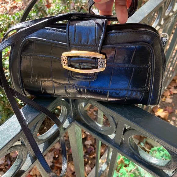 Brighton Crossbody Black Leather Bag Purse Croc Embossed Western Cowgirl Cottage - Picture 11 of 17